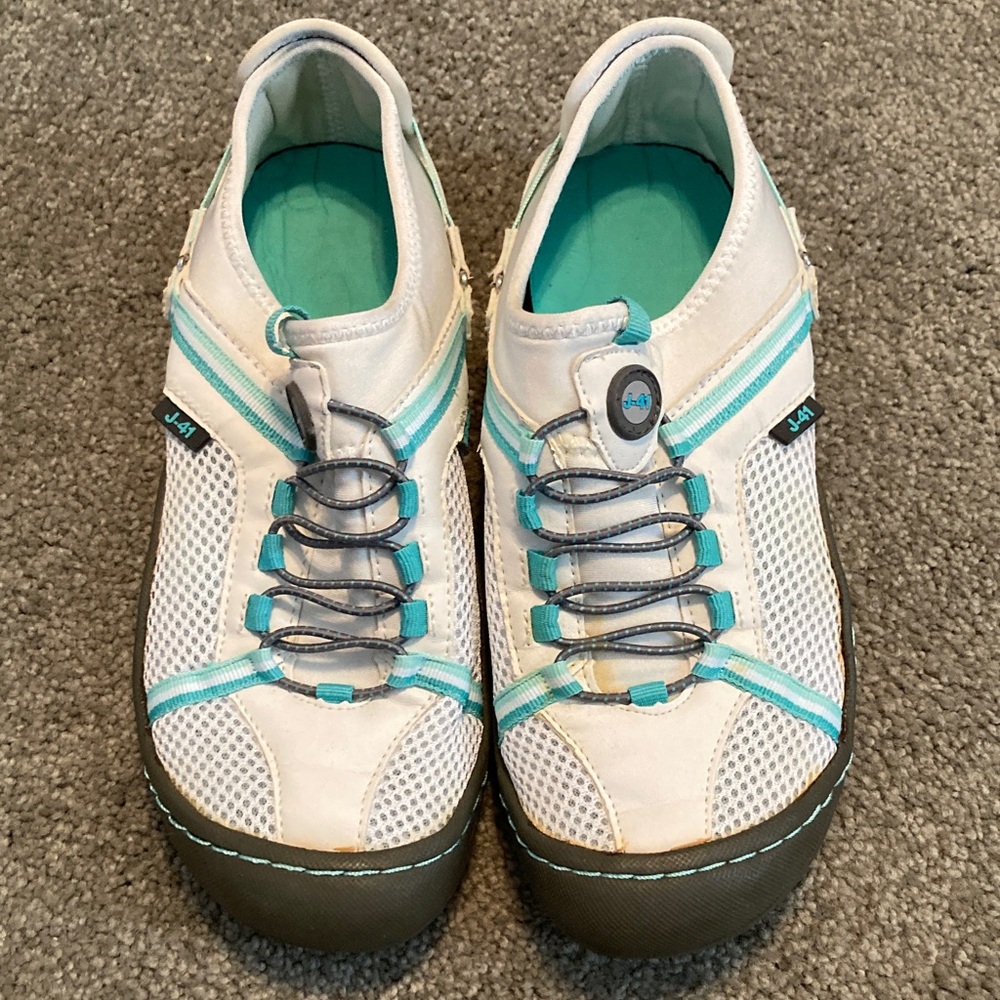 J41 Women's White and Teal Sneakers